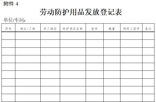 劳动防护用品发放登记表