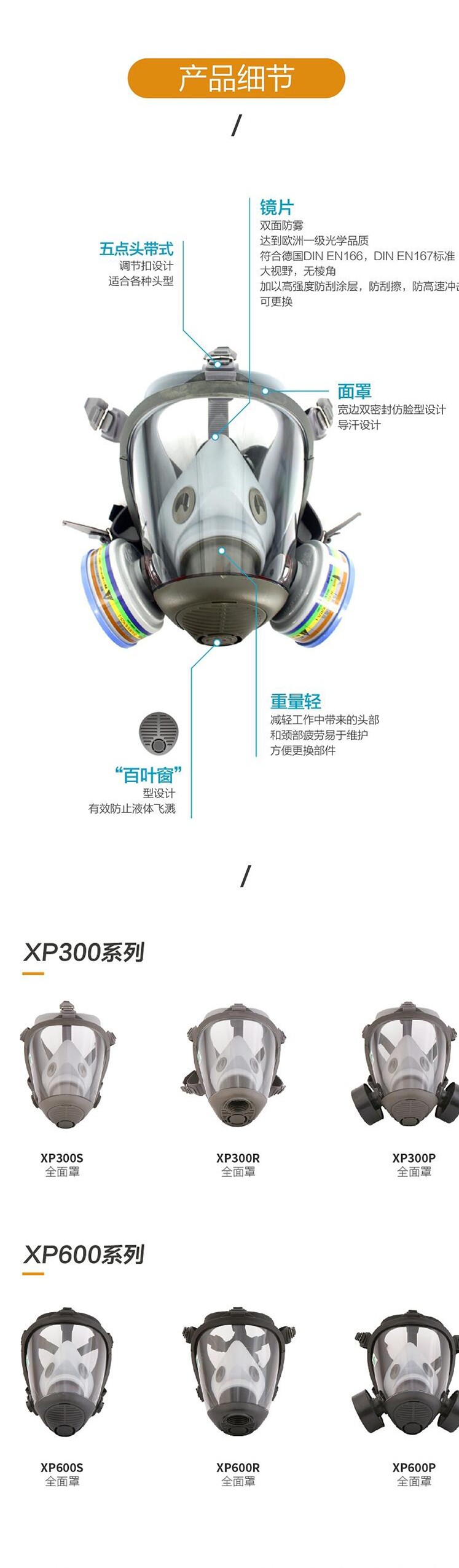 华信威保小金罩XP600S防尘防毒过滤全面罩图片3