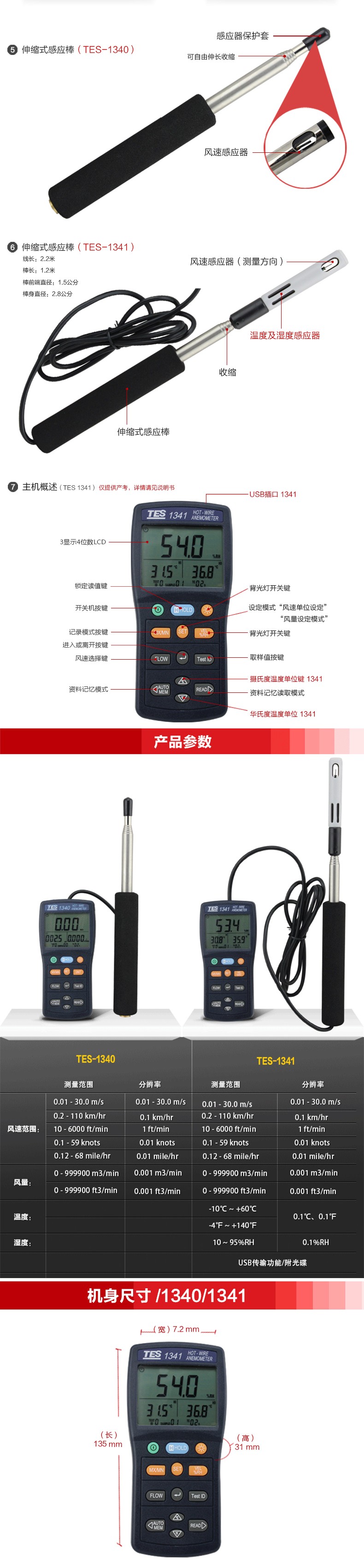 台湾泰仕TES-1340风速仪图片2