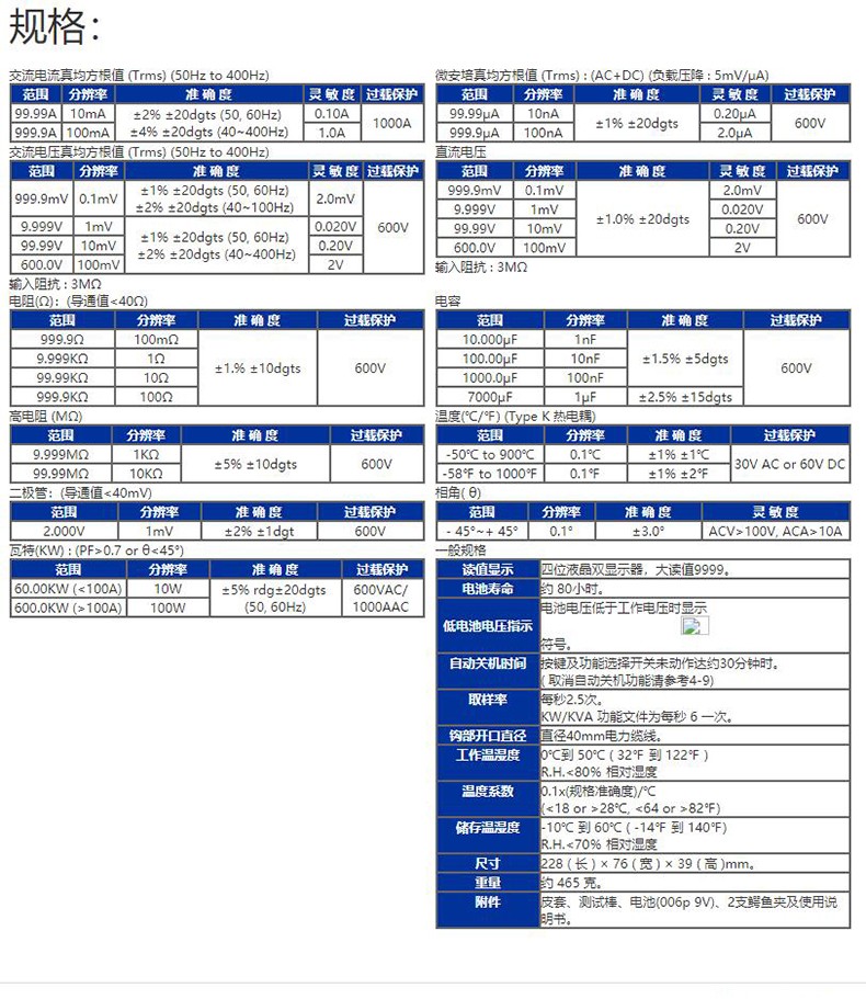 台湾泰仕TES-3079K单相/三相多功能电力钩表图片