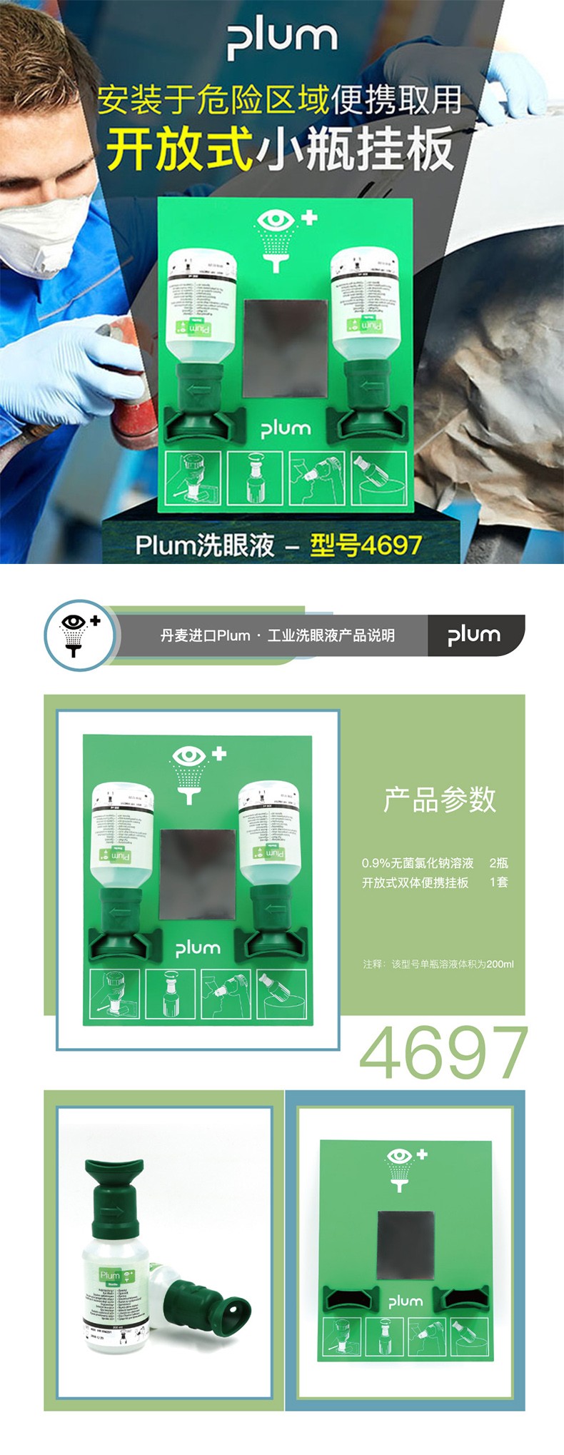 丹麦Plum4697双瓶挂板洗眼液500ml*2图片1