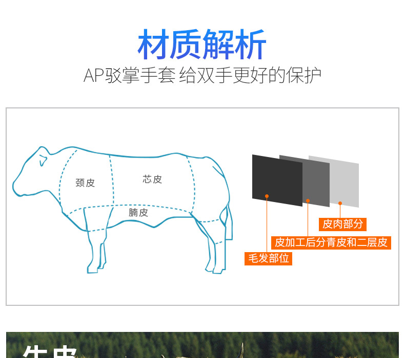 友盟AP-1510耐磨抗穿插牛二层皮劳保手套图片4