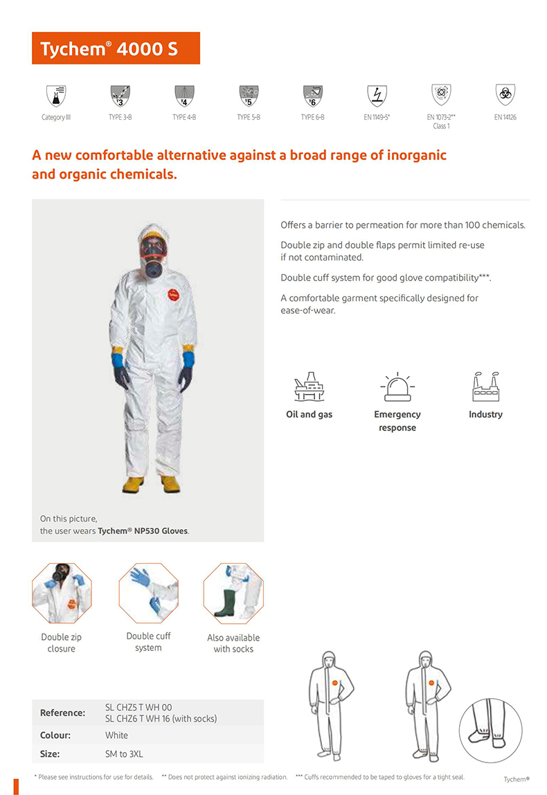 杜邦Tychem4000S带帽连体防护服C级防化服SLCHZ5TWH00图片1