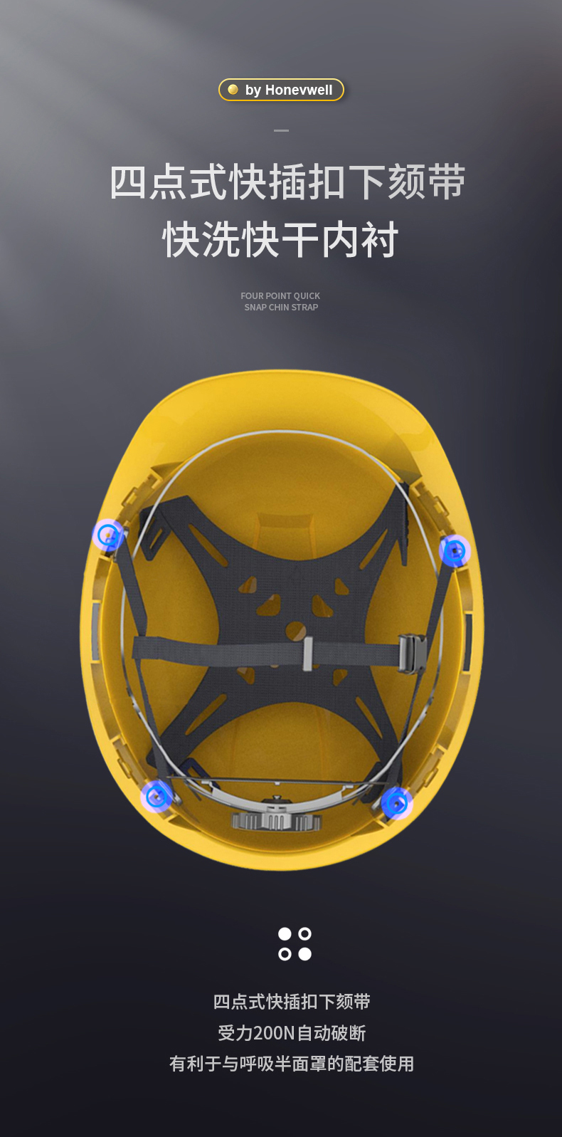 Honeywell霍尼韦尔Y99BNP102S Y99S系列ABS不带通风孔四键快插下颏带黄色安全帽5