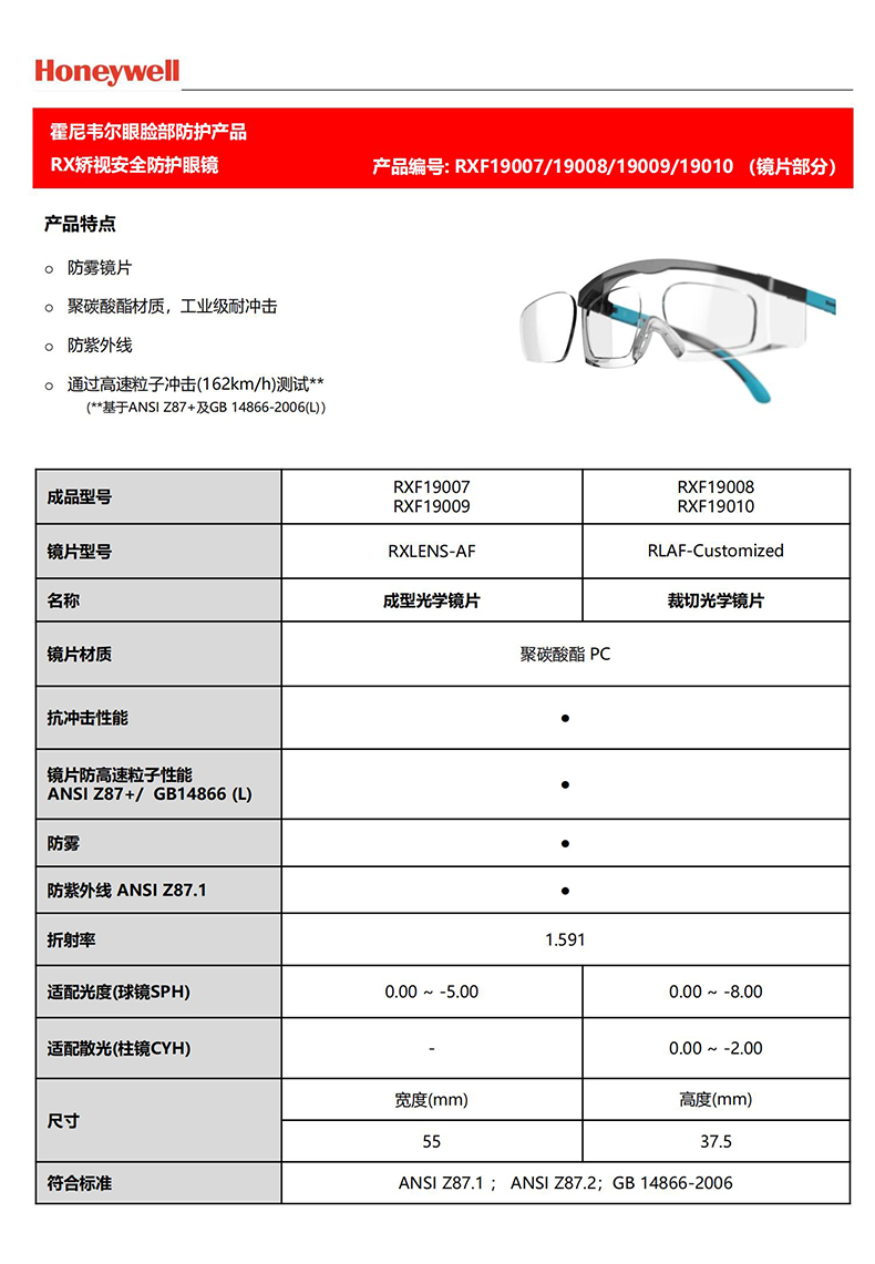 Honeywell霍尼韦尔RXF19008 RX200G防雾防冲击静谧蓝矫视安全防护眼镜 进阶款2