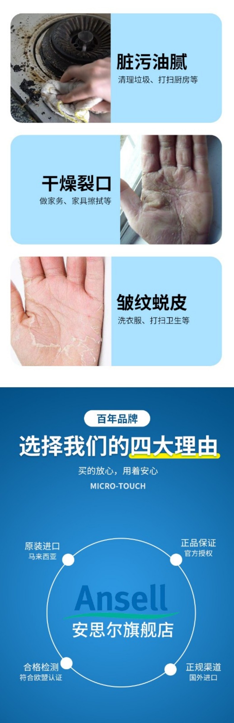 Ansell安思尔MicroTouch NitraTex 4474蓝色一次性丁腈手套L码2